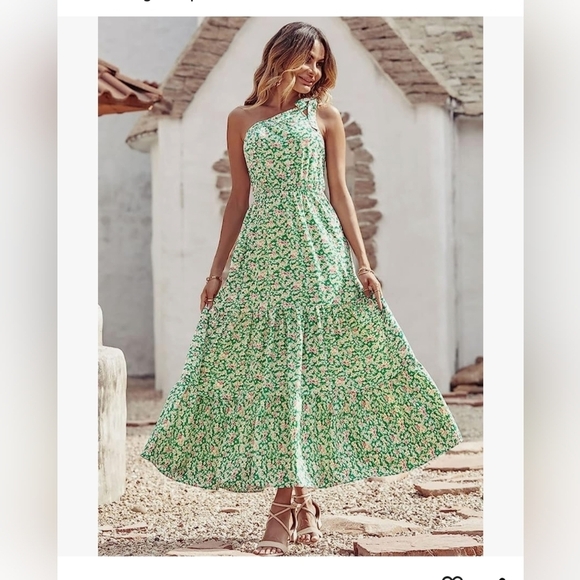 Pretty Garden Womens One Knot Shoulder Bohemian Tiered Ruffle Dress Size XXL - Picture 10 of 10